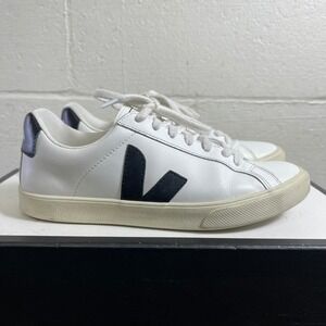 Veja Esplar Low White Black Leather Sneakers Lace up Women's Size 6 US/4 UK